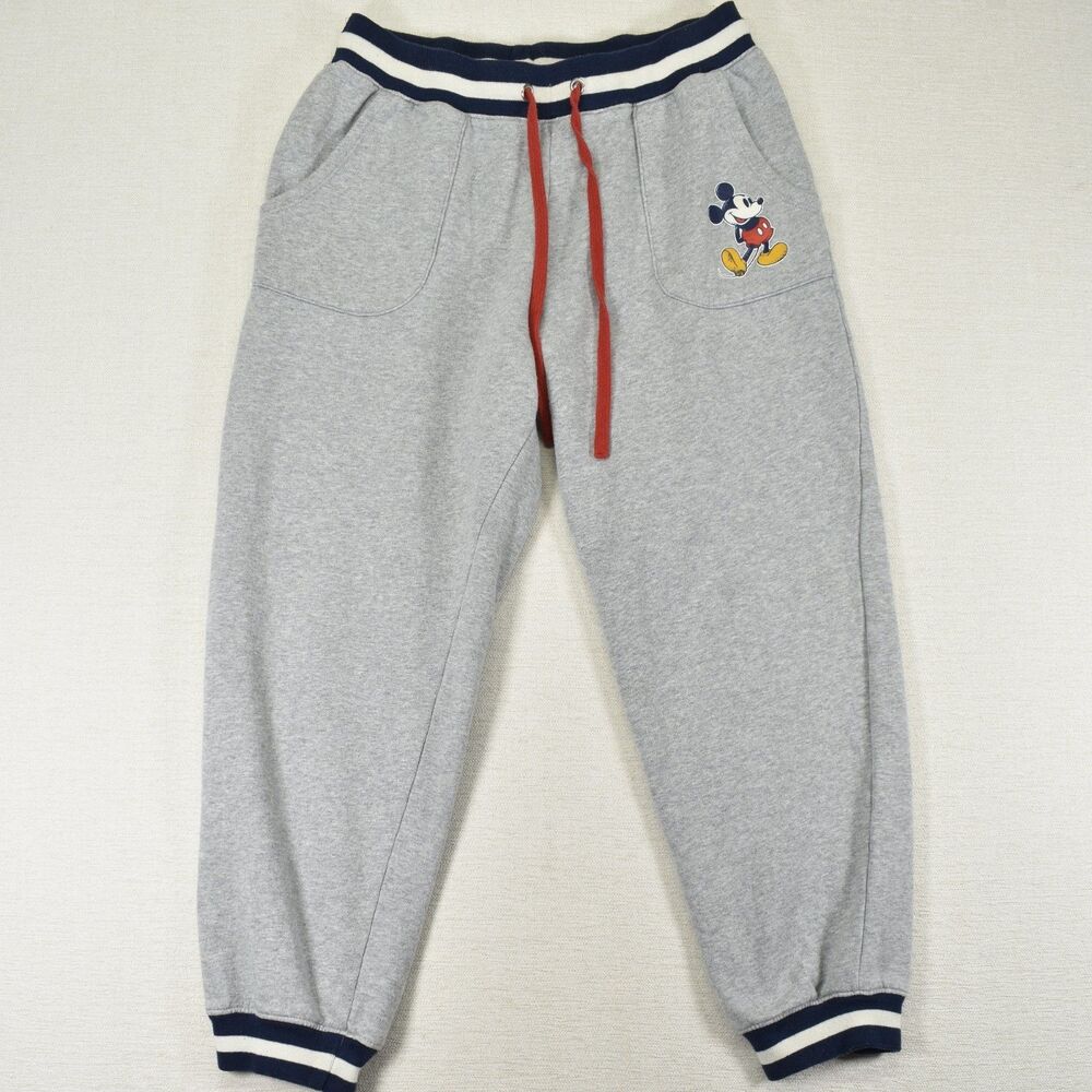 Disney Store Mickey Mouse Jogger Sweatpants Womens Medium Gray Varsity Cuffs M